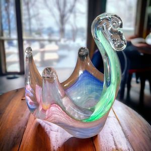 Murano Glassware Italy Rainbow Colored Art Glass Swan Trinket Dish